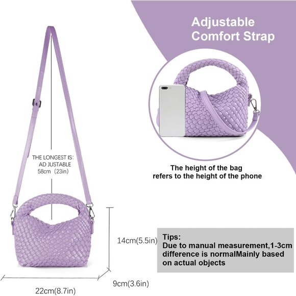 Women's Vegan Woven Crossbody Bag Small Tote with Detachable Strap - Picture 5 of 7